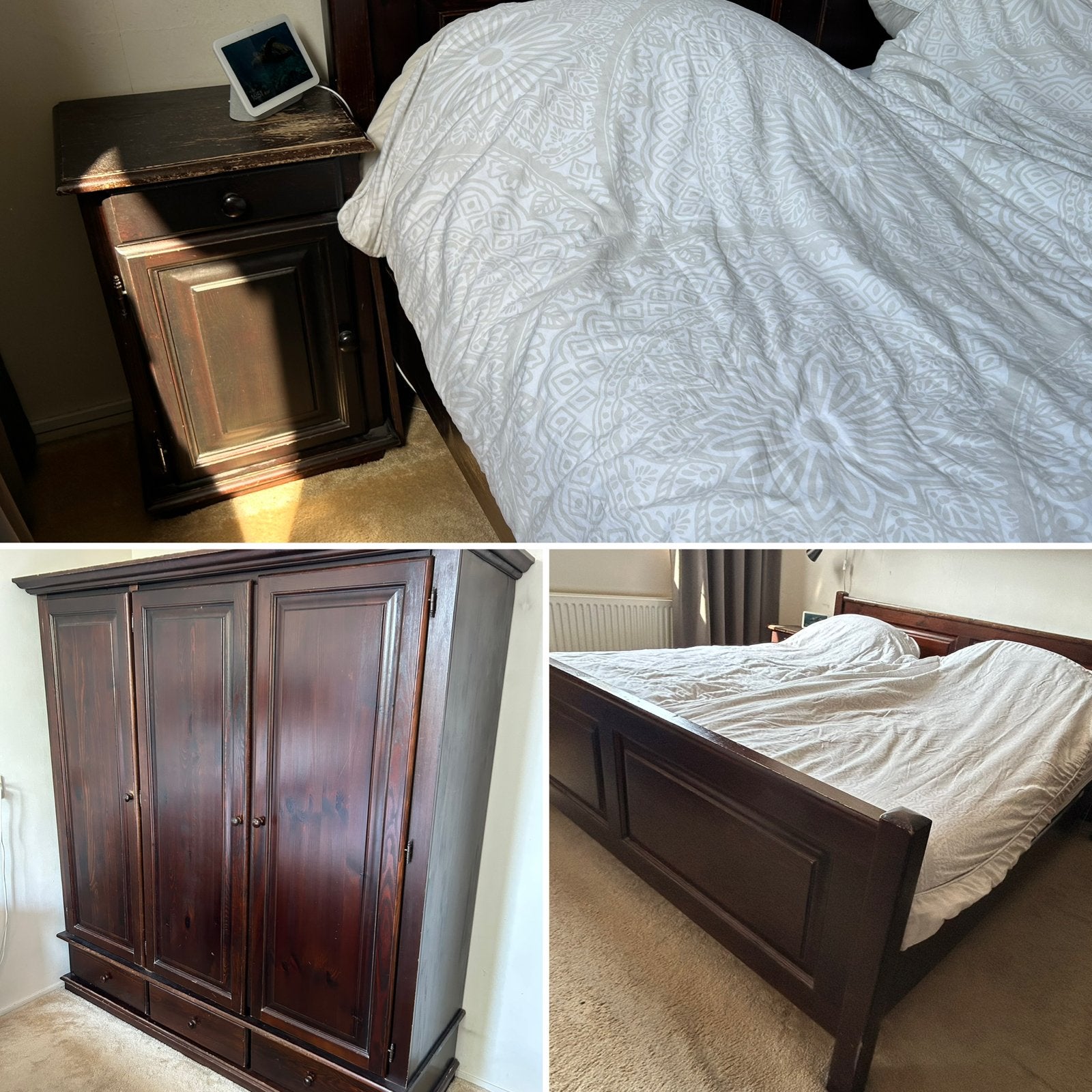 GRATIS! Slaapkamerset massief hout: bed, kast, nachtkastjes!, Ophalen, Gebruikt, Tweepersoons