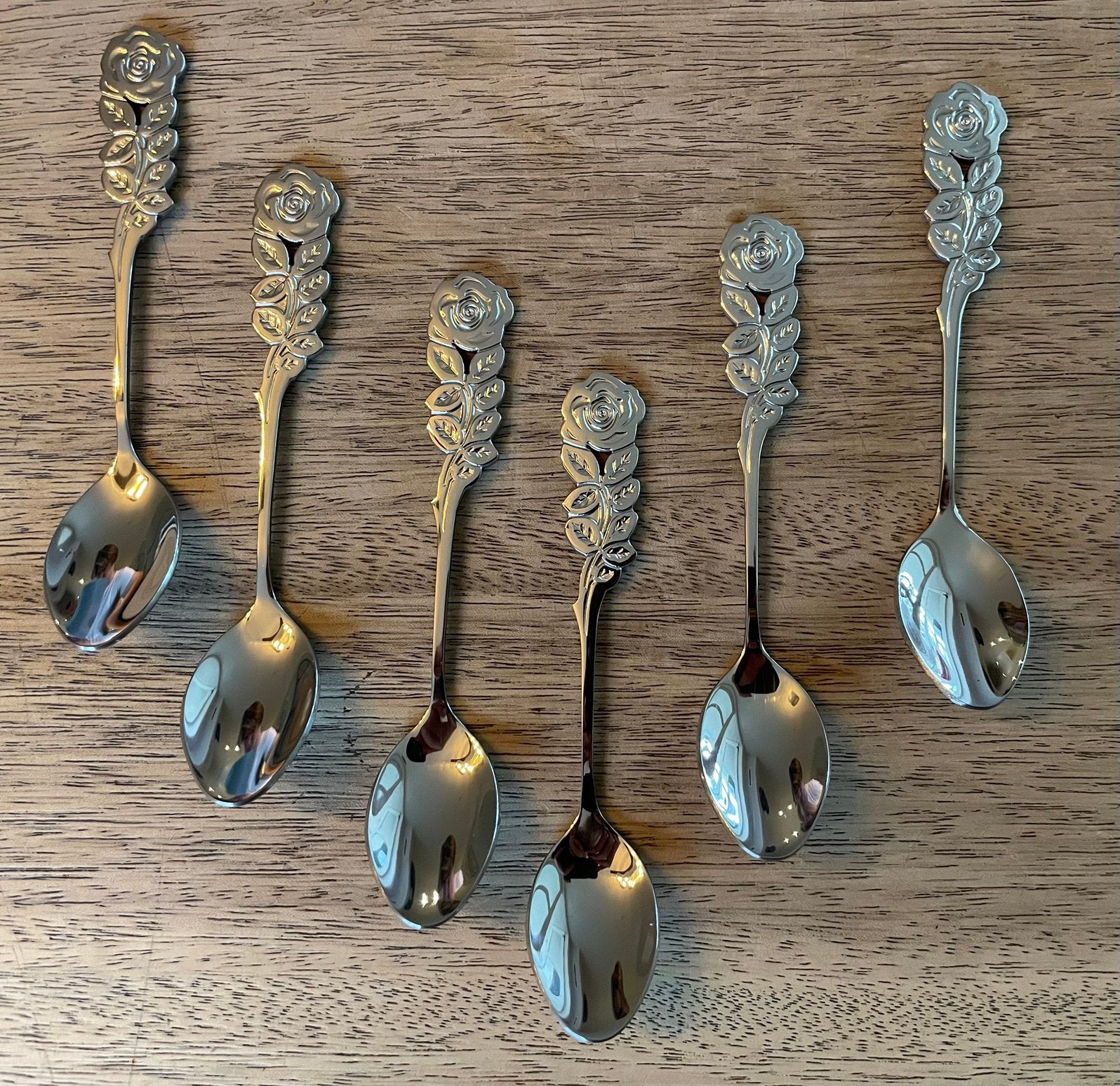 Prachtige set van 6 lepeltjes met rozen, Ophalen of Verzenden, Nieuw, Rvs of Chroom