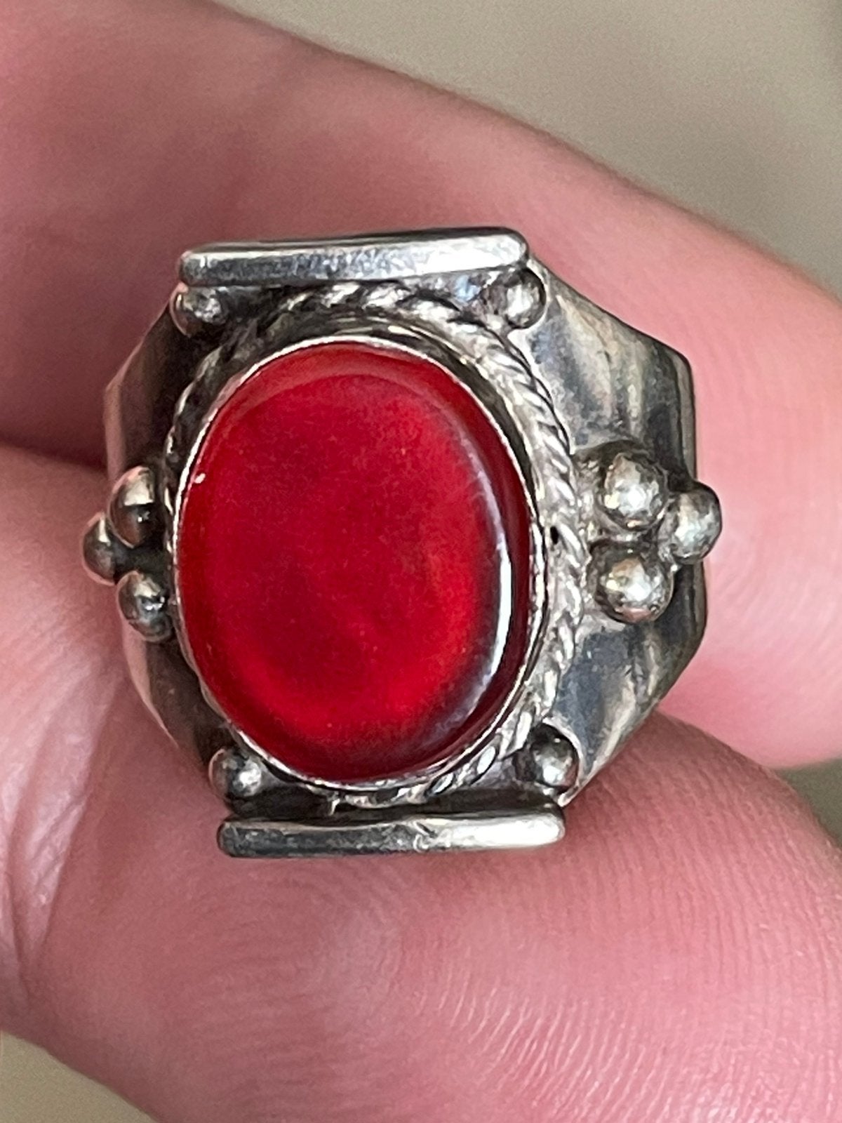 Prachtige zilveren vintagering met carneool, Gebruikt, Ophalen of Verzenden, 17 tot 18, Nvt