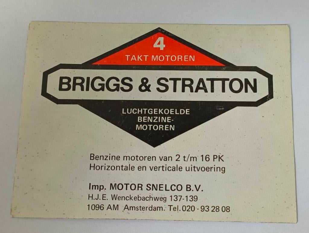 Sticker Briggs & Stratton 4 takt motoren Amsterdam, Ophalen of Verzenden, Zo goed als nieuw, Bedrijf of Vereniging