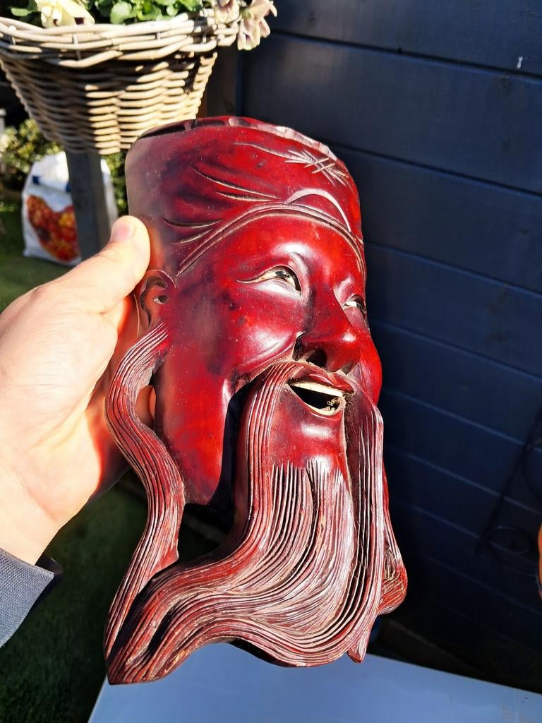 Traditioneel chinees rood houten masker, Ophalen of Verzenden