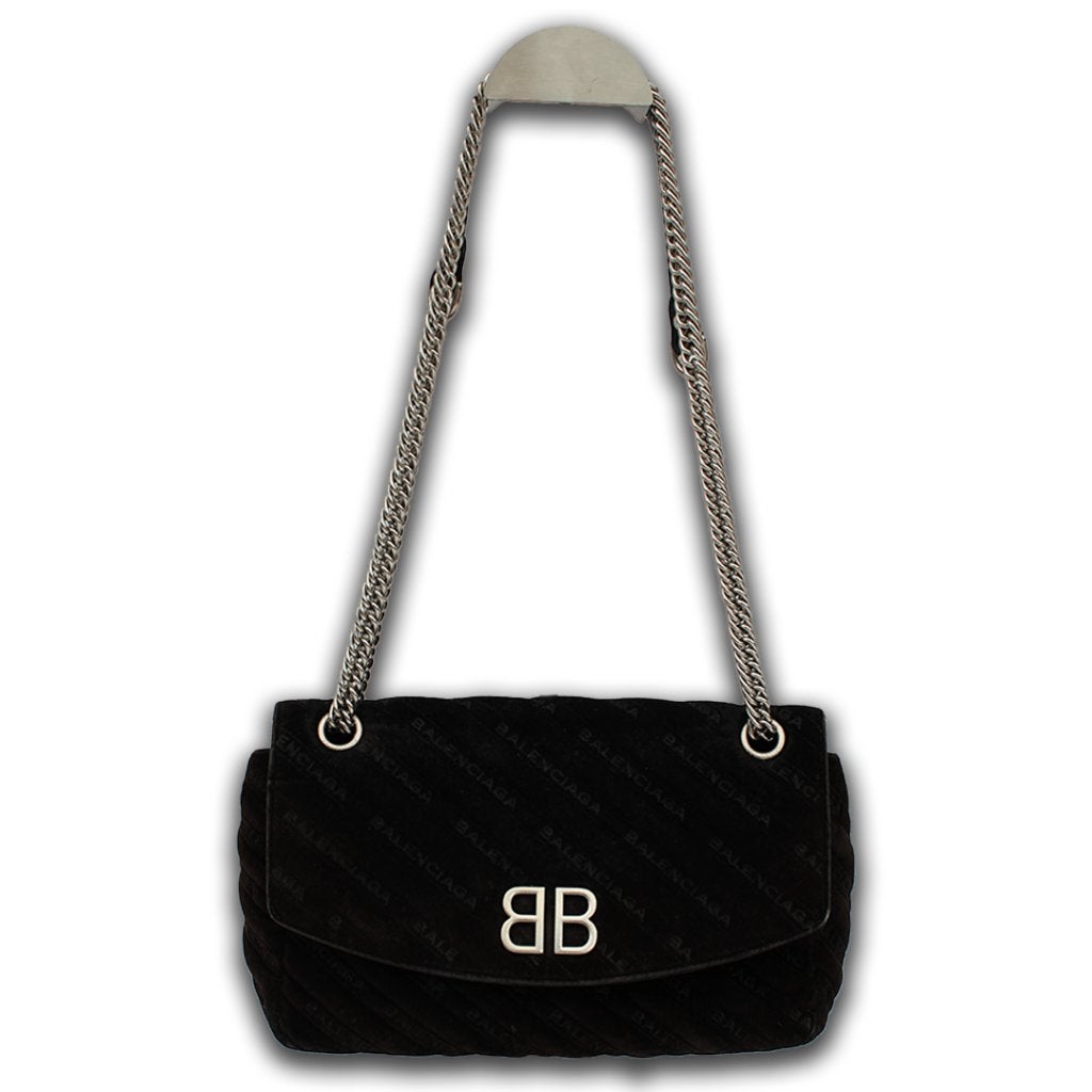 Balenciaga tas BB chain fluweel zwart, Verzenden, Gebruikt, Zwart, Handtas