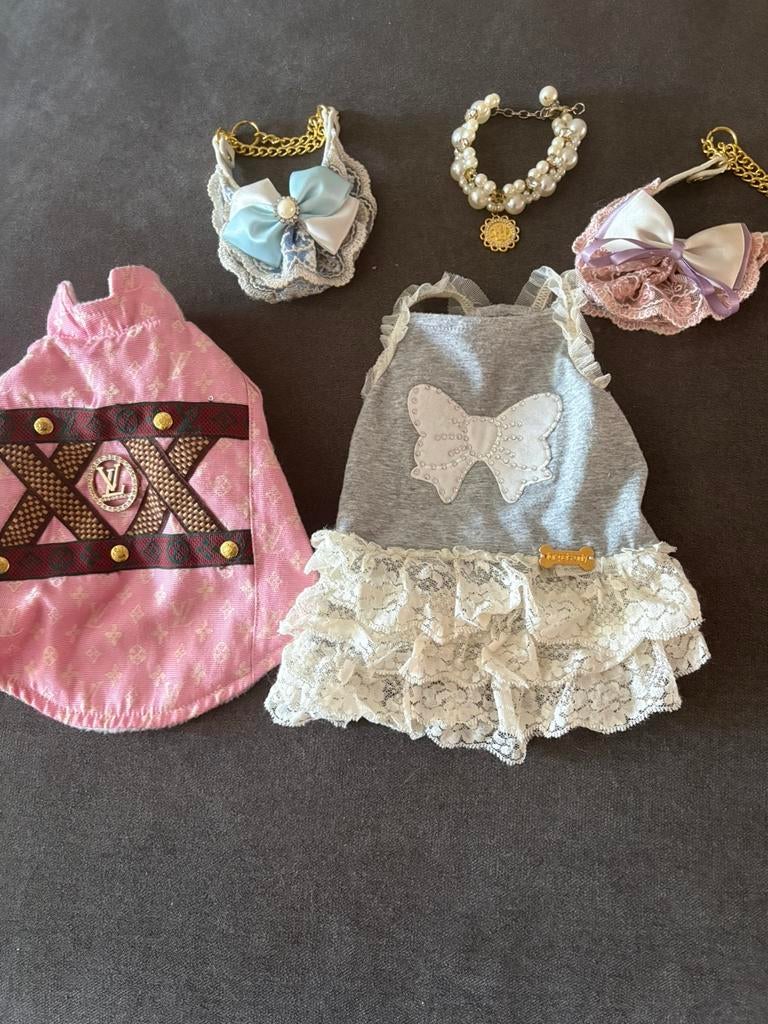 Chihuaha kleertjes en halsbandjes set, Dieren en Toebehoren, Ophalen of Verzenden, Zo goed als nieuw, Hondenjas