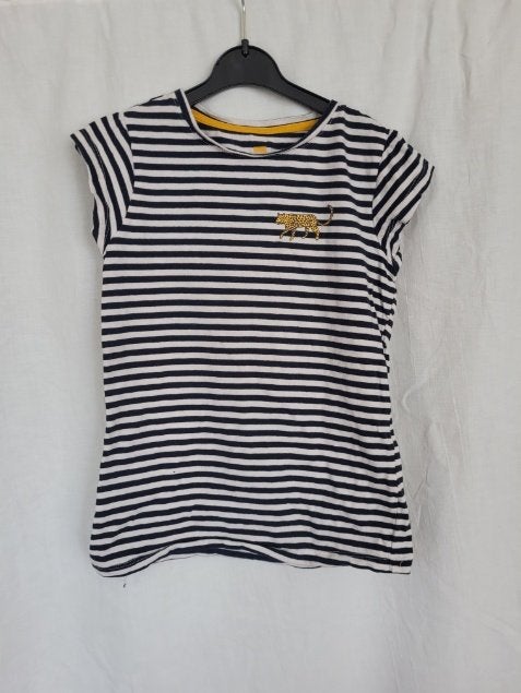 Stoer zwart-wit gestreept shirt luipaard mt 134/140 Hema, Meisje, ., Ophalen of Verzenden, Zo goed als nieuw