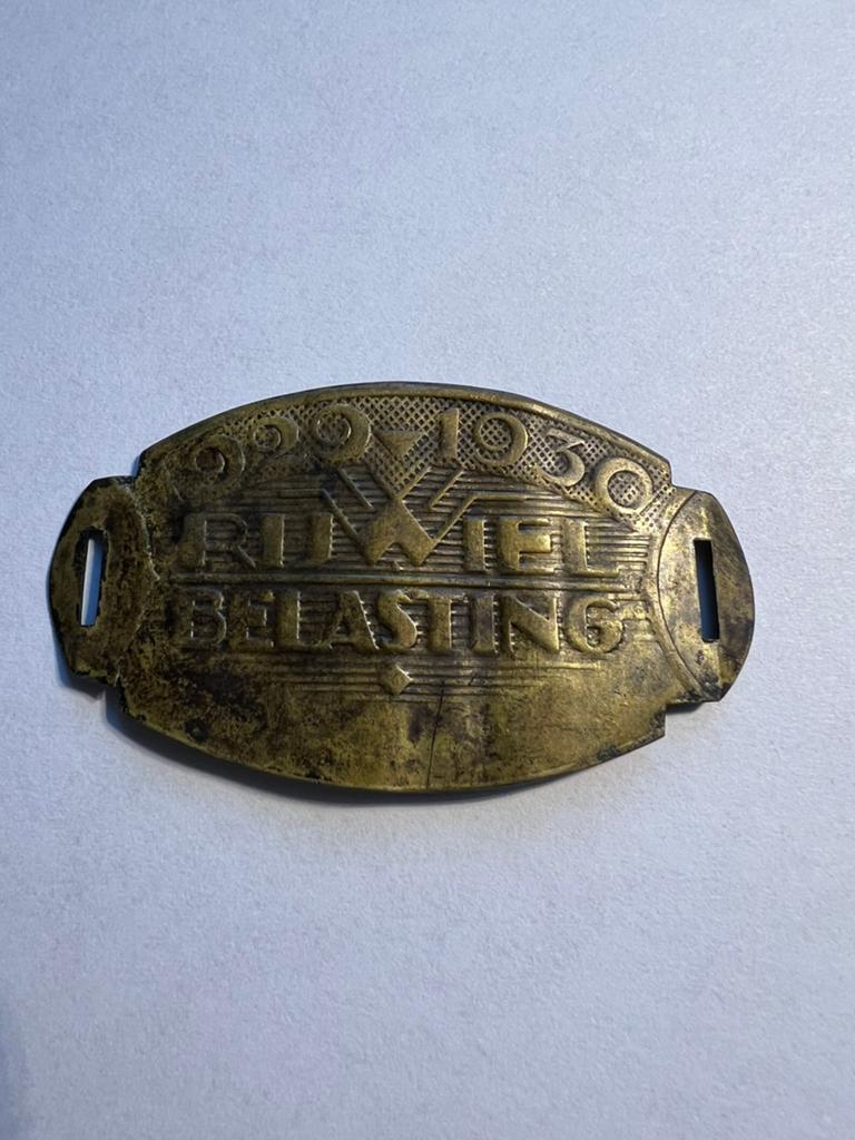 Antieke Rijwiel Belasting Plaat 1930, Verzamelen, Ophalen of Verzenden, Gebruikt