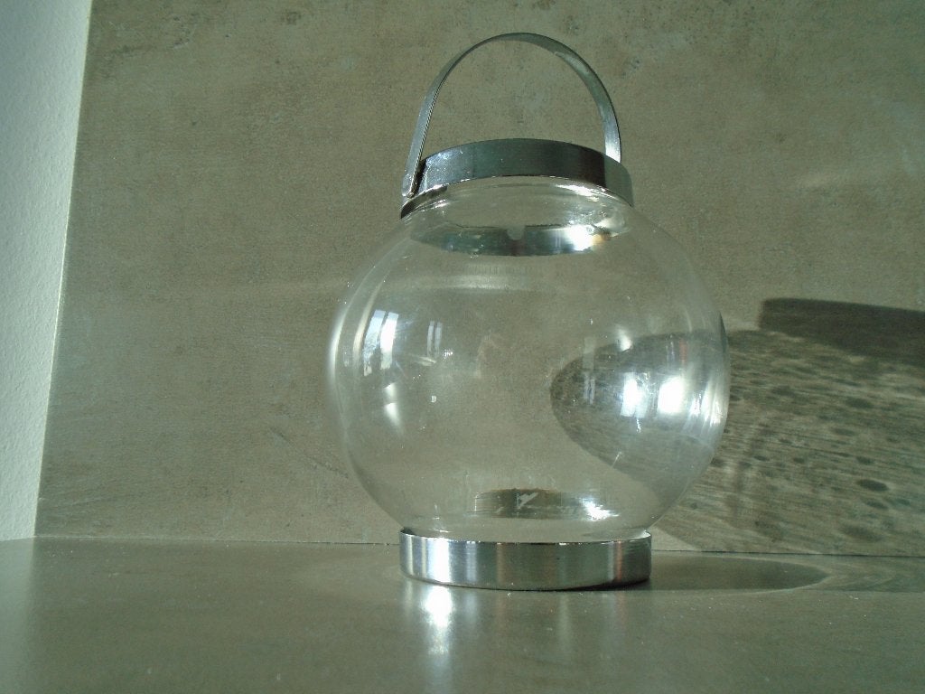 Bol model glazen windlicht met metalen handvat, Tuin en Terras, Buitenverlichting, Minder dan 50 watt, Accu, Overige typen, Nieuw