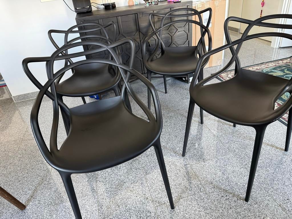4 zwarte iconische Kartell Masters stoelen, Huis en Inrichting, Ophalen, Kunststof, Zwart, Zo goed als nieuw