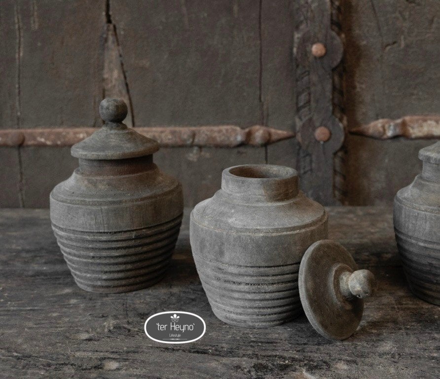 Houten pot met deksel kruik hout potje stoer sober landelijk, Huis en Inrichting, Verzenden, Handgemaakt, Overige vormen, Hout