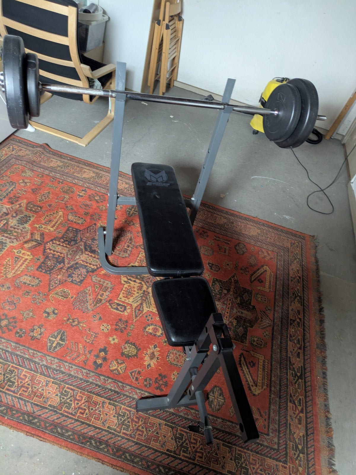 Complete Fitness Set: Halterbank, Halters en Gewichten, Ophalen, Gebruikt, Benen, Fitnessbank
