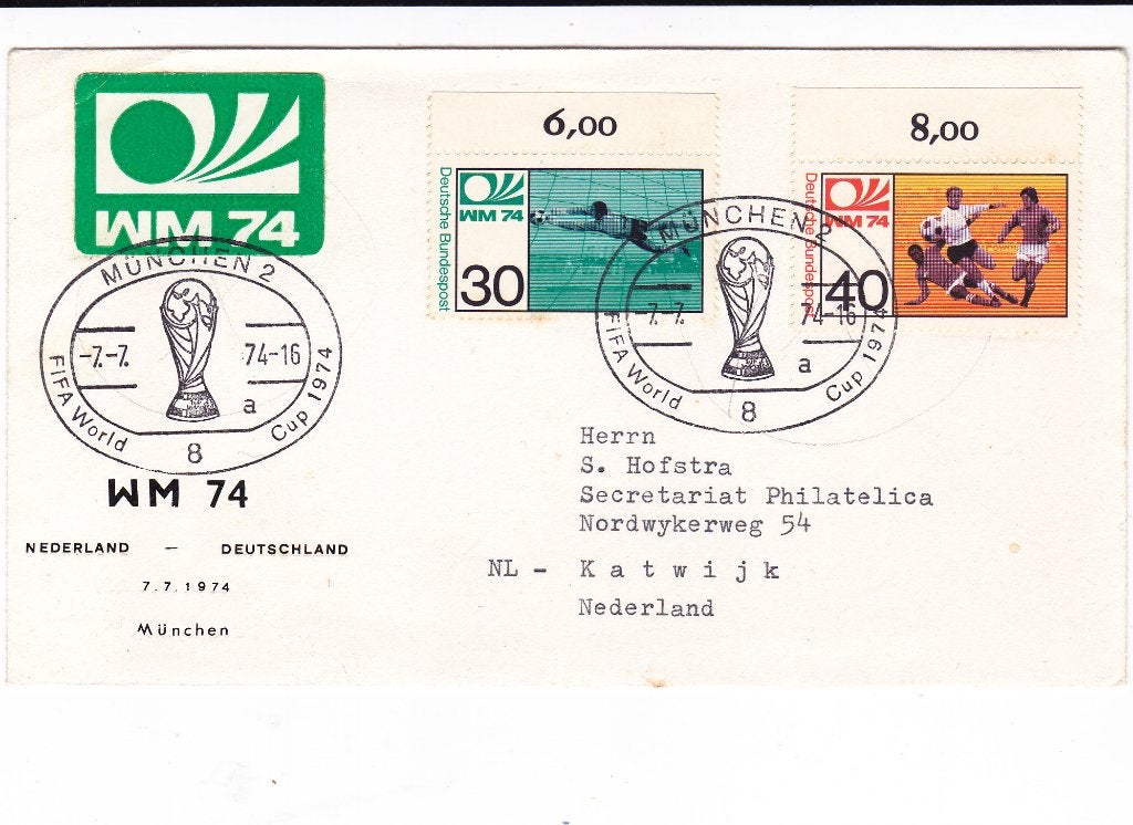 Duitsland. WK 1974.  Eerste Dag Cover Duitsland - Nederland, Ophalen of Verzenden, Envelop