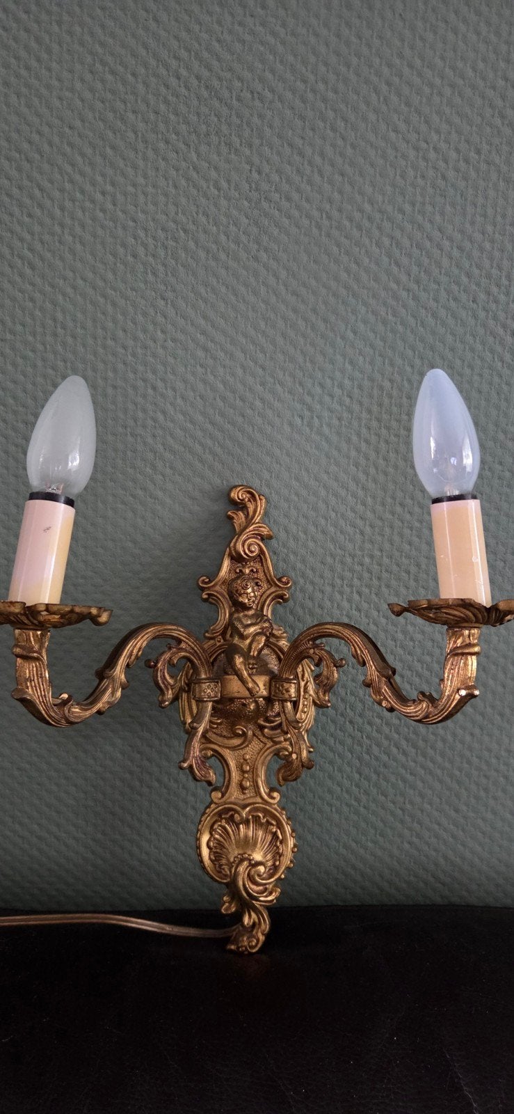 Vintage bronzen wandlamp, Ophalen of Verzenden