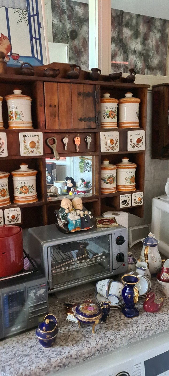 Vintage Keukenrek met Kruidenpotjes en Decoratie, Ophalen of Verzenden