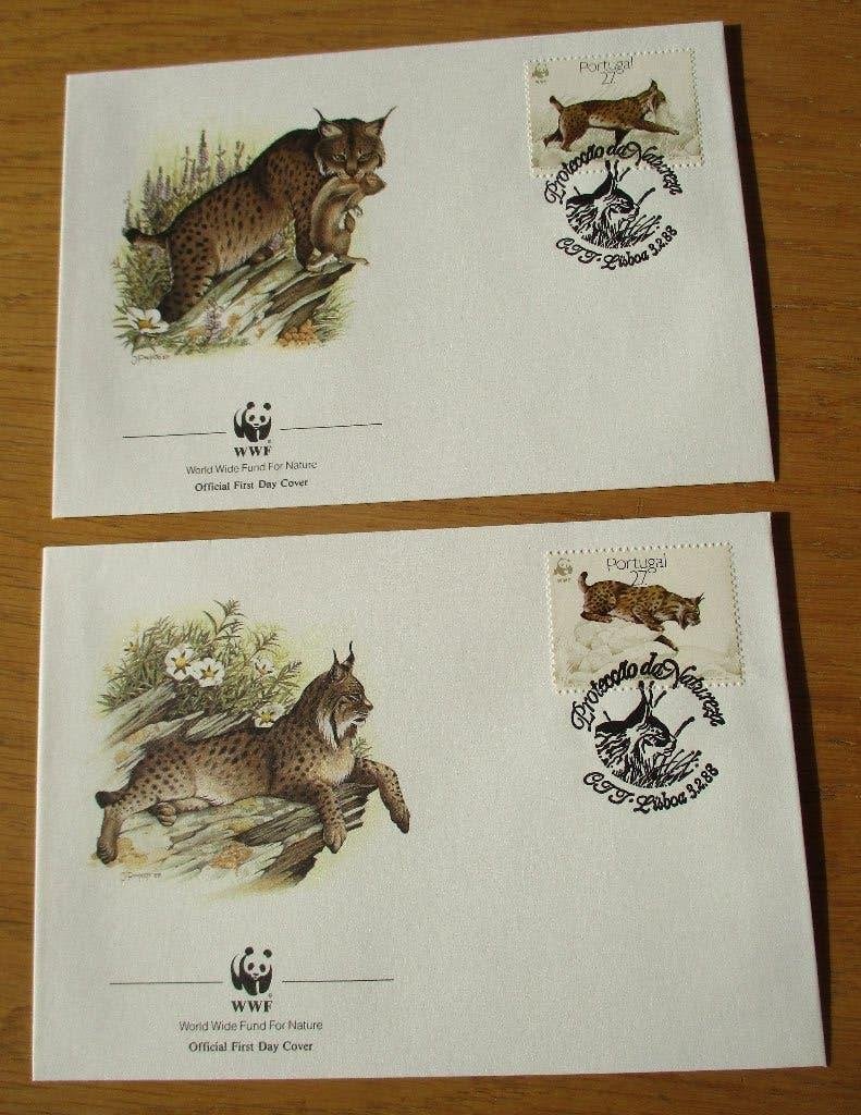 Portugal, WWF serie FDC's Iberische lynx, 1988, Verzenden, Gestempeld, Dier of Natuur