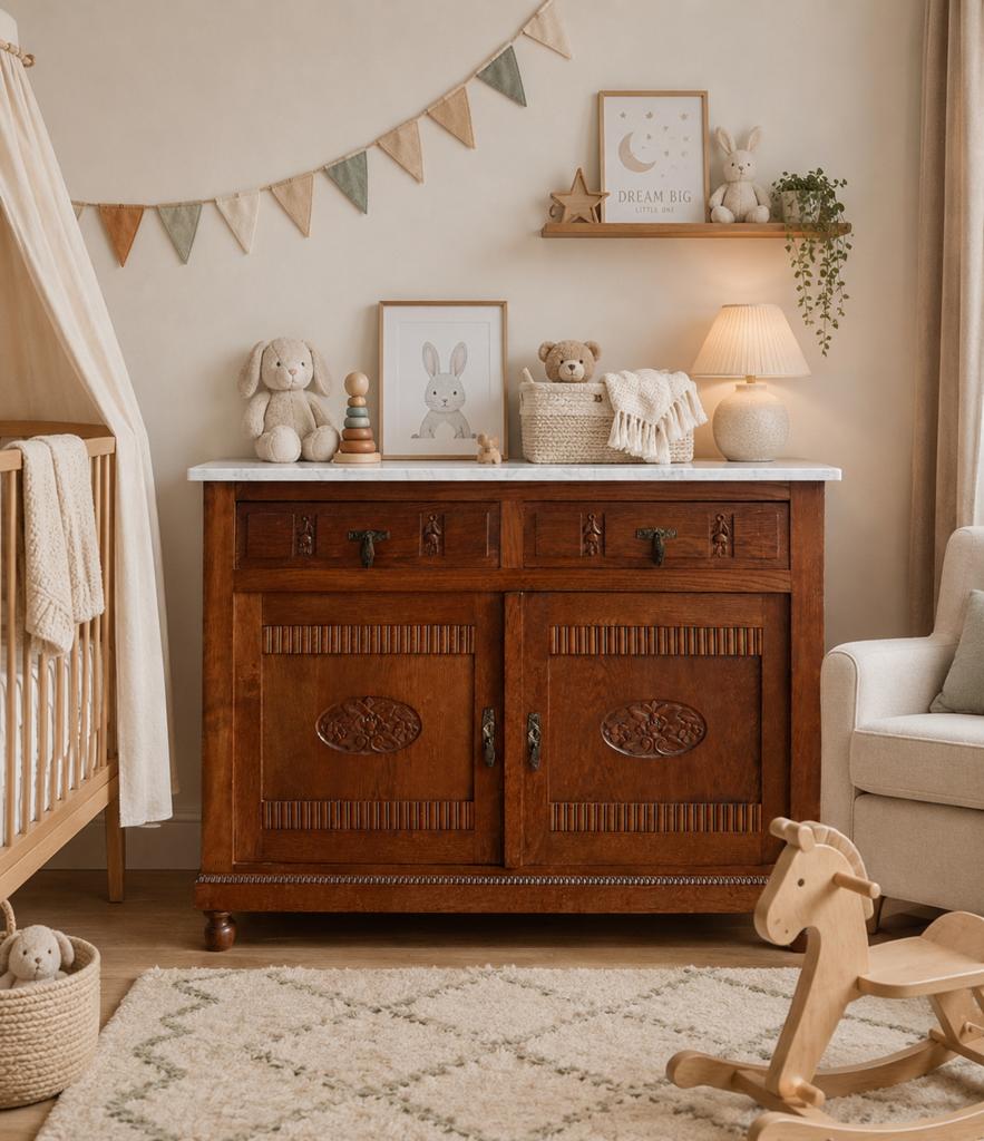 Vintage dressoir marmer blad, Huis en Inrichting, Kasten | Dressoirs, Ophalen, Zo goed als nieuw, 25 tot 50 cm