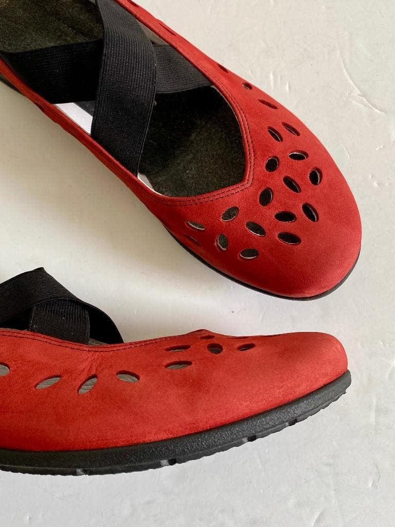 K96 Mephisto maat 40 leren sandalen open schoen rood leer, Mephisto, Zo goed als nieuw, Rood, Sandalen of Muiltjes