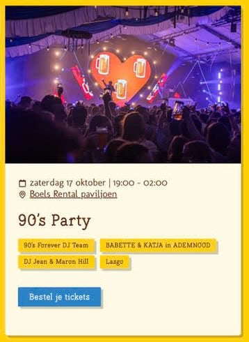 Tickets 90s party boels rental zaterdag, Tickets en Kaartjes, Drie personen of meer