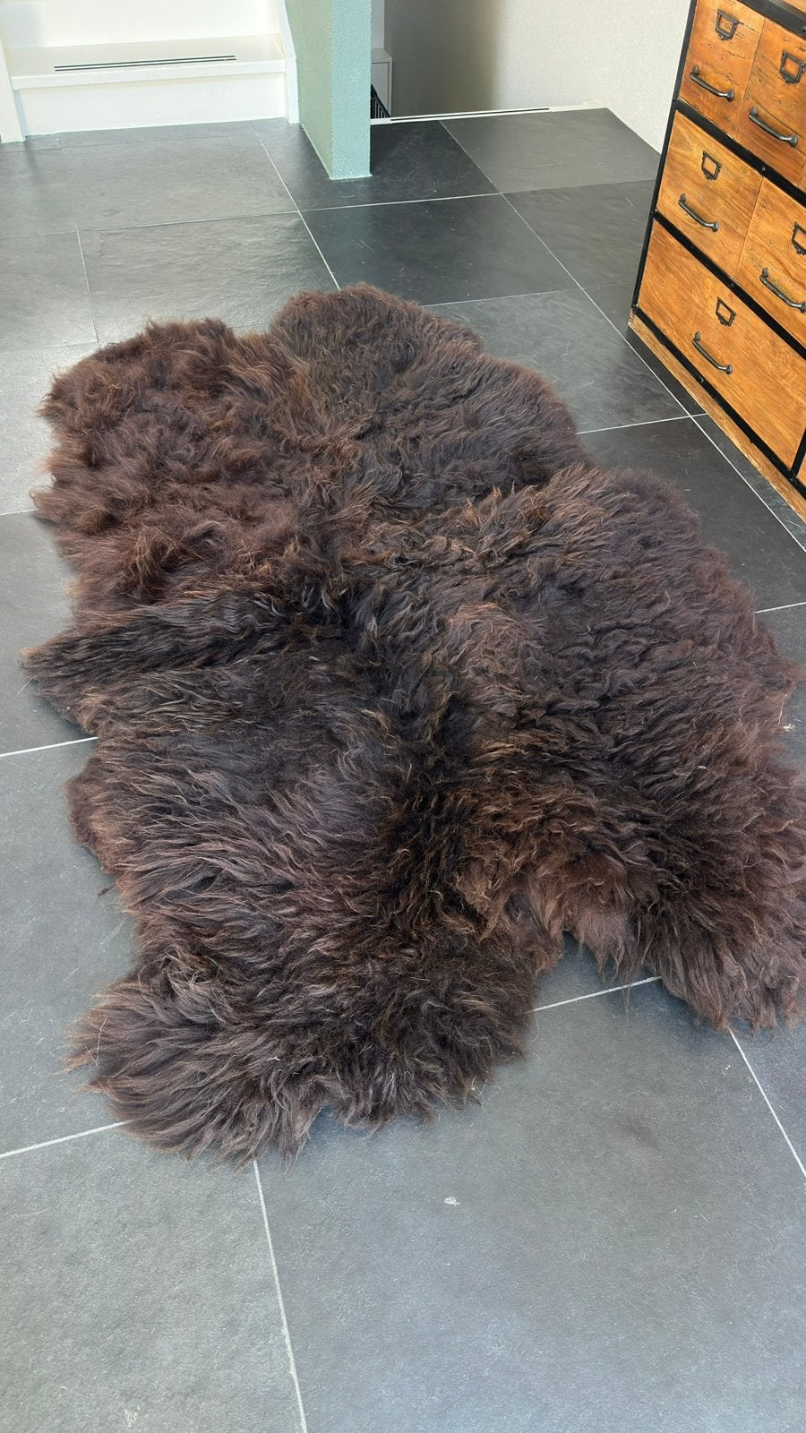 Vloerkleed Texels Schapenvacht 200x100, Bruin, Ophalen of Verzenden, Zo goed als nieuw, 200 cm of meer