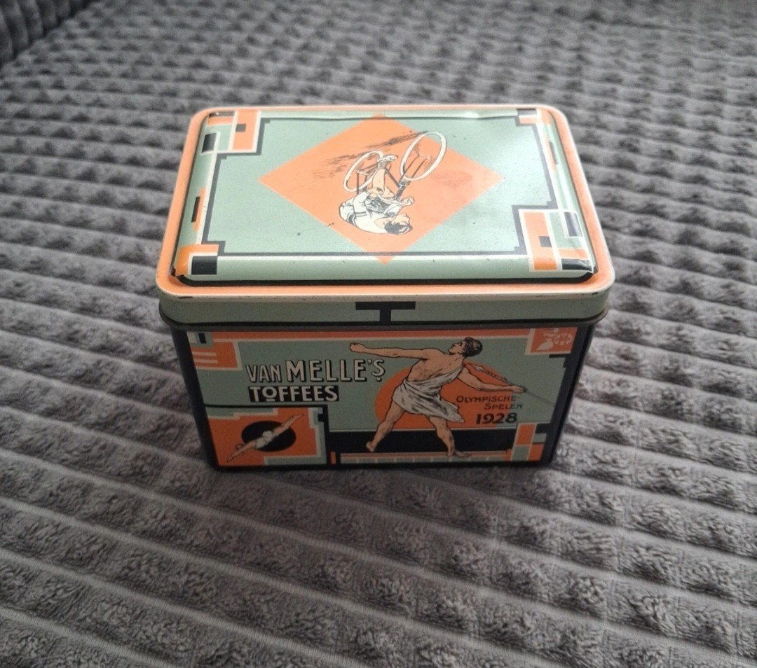 Vintage blik Van Melle toffees, 1928, Verzamelen, Blikken, Ophalen of Verzenden, Gebruikt, Overige
