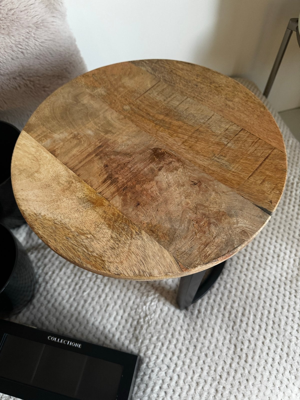 Ronde bijzettafel van mangohout en metaal, Ophalen, Minder dan 45 cm, Minder dan 55 cm, Gebruikt