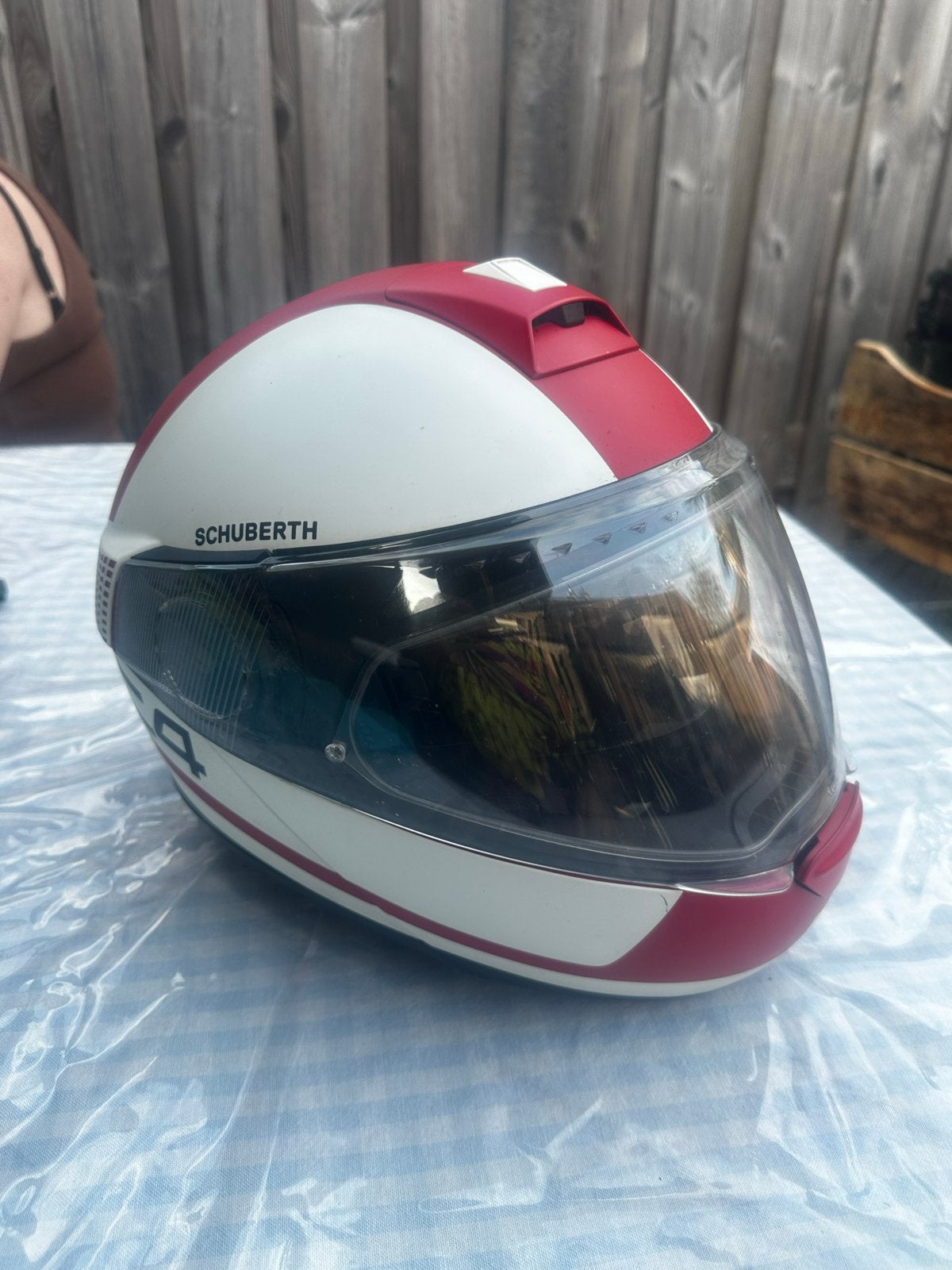 Schuberth C4 Systeemhelm Rood/Wit - Maat 56, Motoren, Kleding | Motorhelmen, Heren, Systeemhelm, L, Overige merken, Tweedehands
