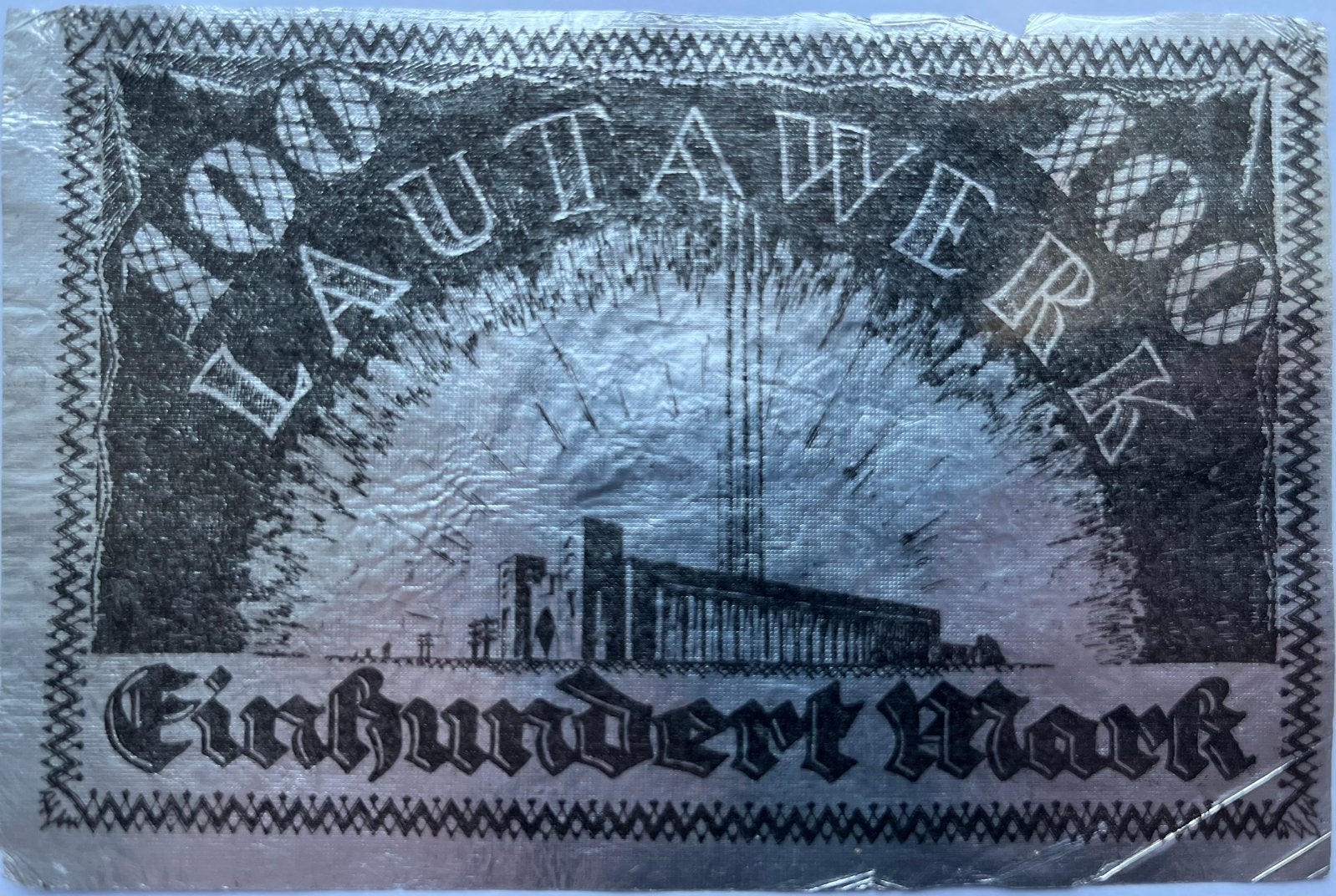 Lautawerk schaarse 100 mark 1922 aluminiumfolie!, Postzegels en Munten, Ophalen of Verzenden, Duitsland, Los biljet