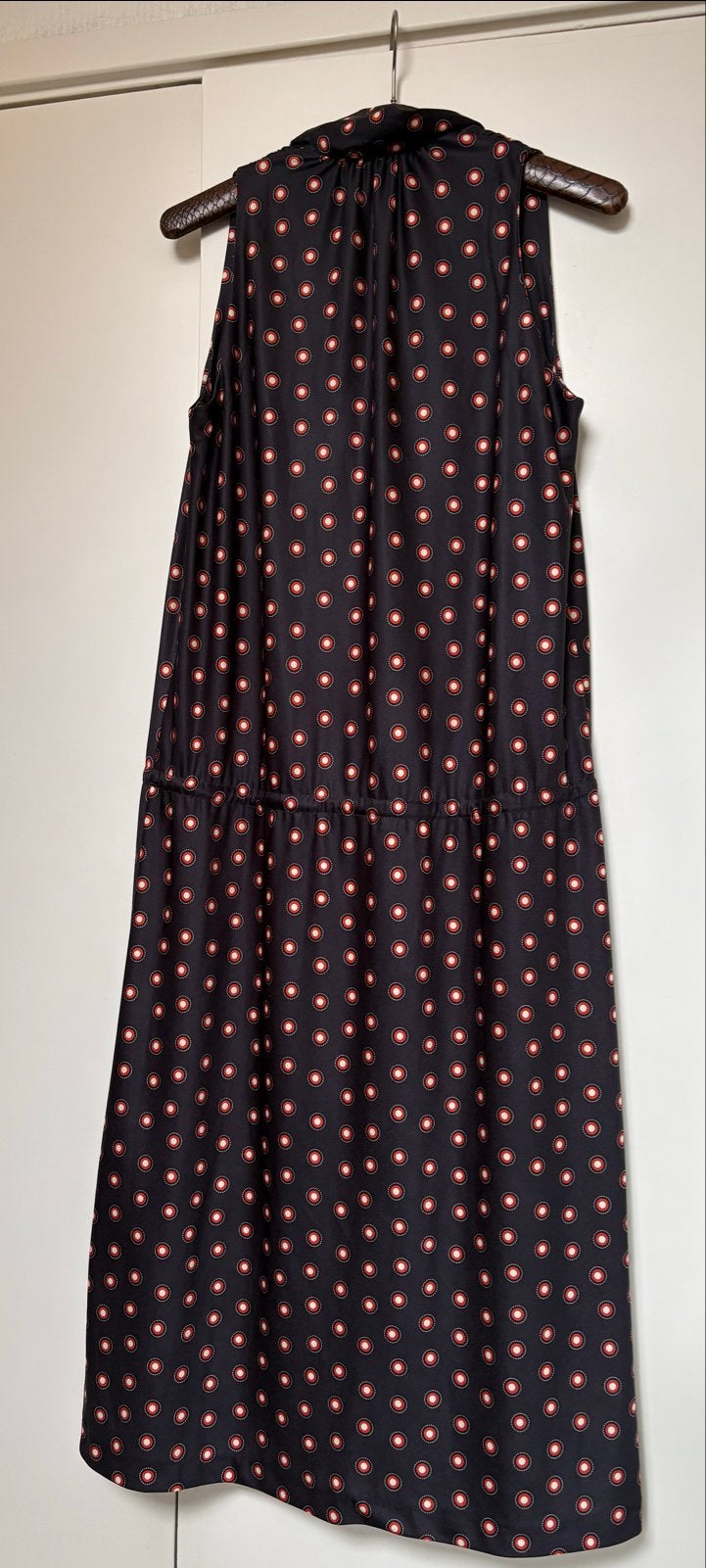 Vintage Rodier Paris jurk met stippenpatroon - Maat M?, Kleding | Dames, Maat 38/40 (M), Zwart, Ophalen of Verzenden, Knielengte