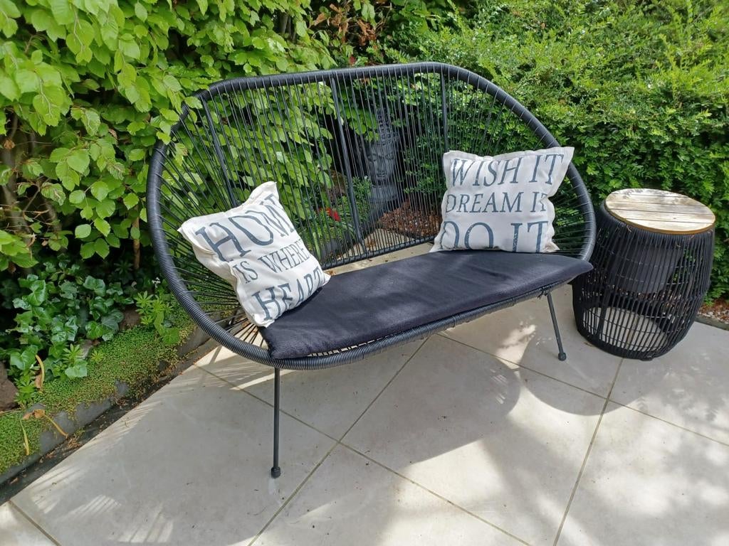 Stijlvolle zwarte tuinbank 'Haiti' 117 cm, Tuin en Terras, Tuinbanken, Ophalen, Zo goed als nieuw, Kunststof