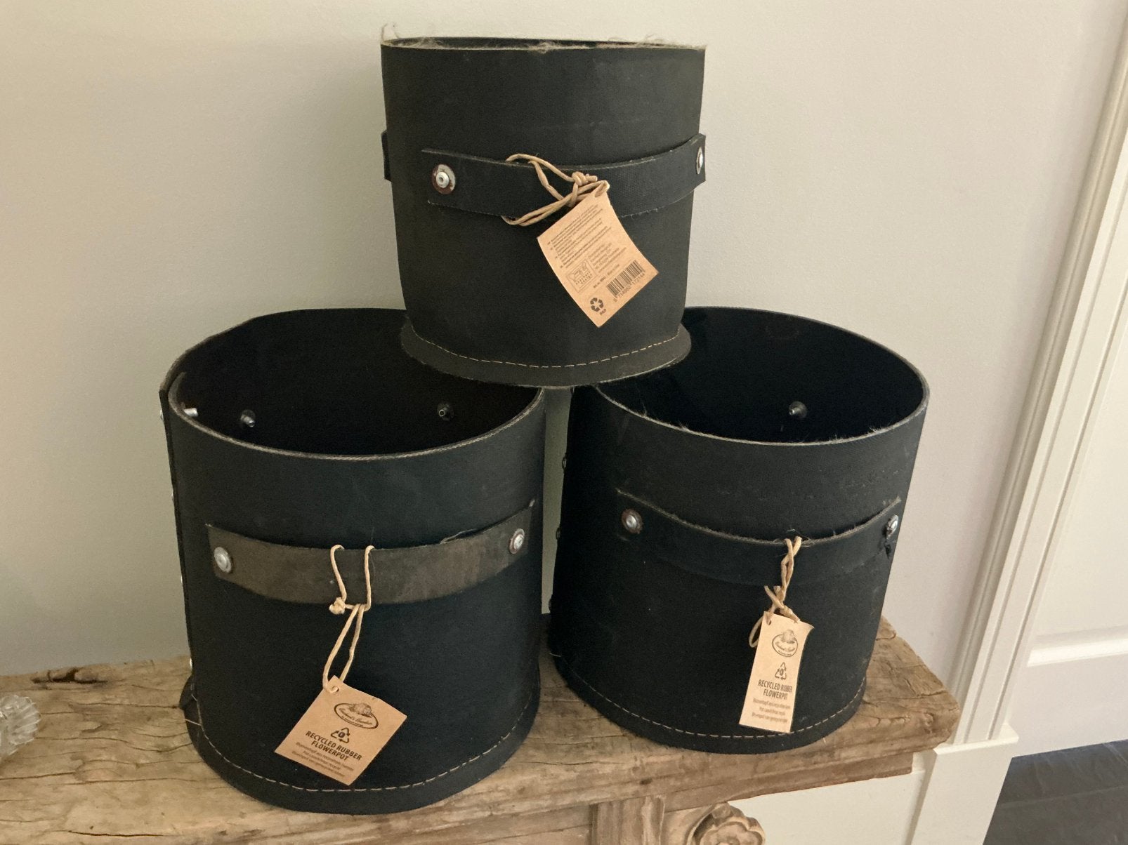 NIEUW set van 3 gerecyclede autoband manden potten, Ophalen of Verzenden, Nieuw, Rond