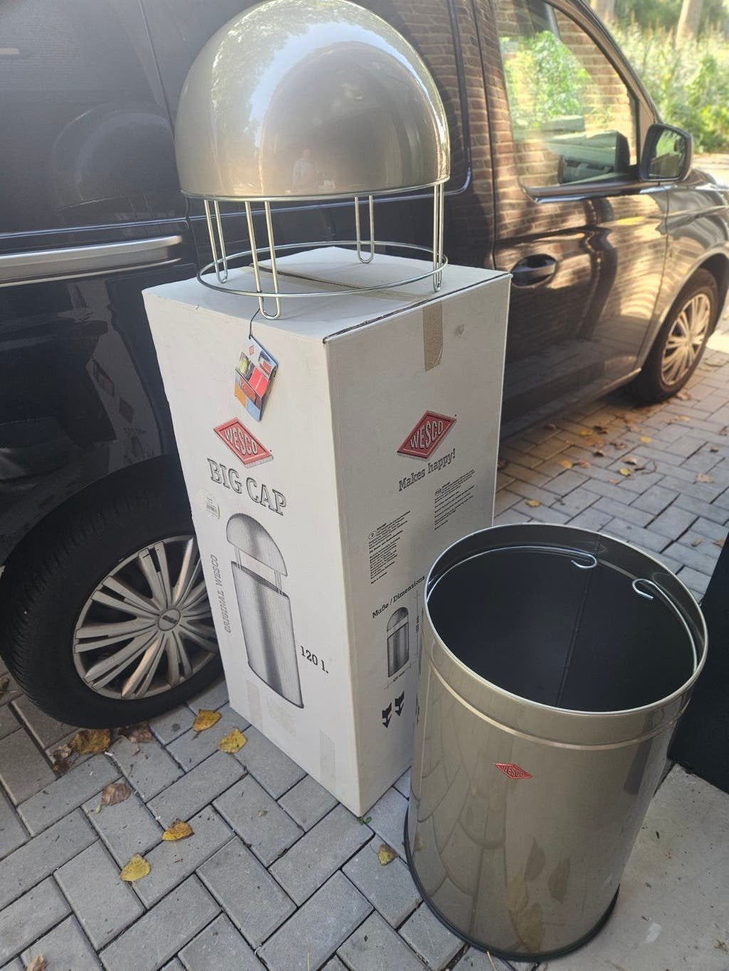 Afvalbak Wesco Big Cap nieuw zilver 120 liter nieuw in doos., Nieuw, 40 liter of meer, Ophalen of Verzenden, Rvs