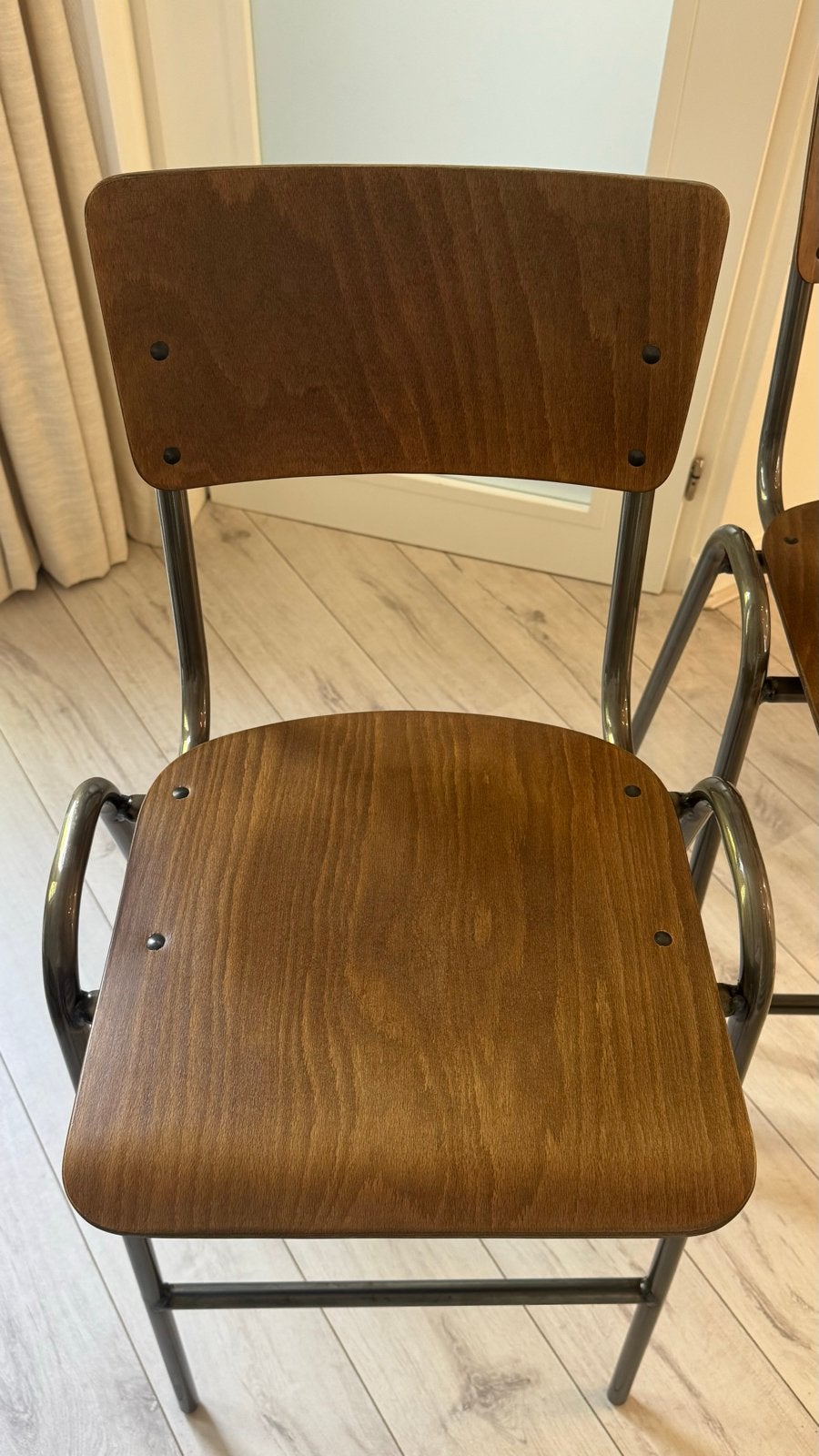 Foto 8 van 3x Lizitte barkruk industrieel hout metaal vintage retro