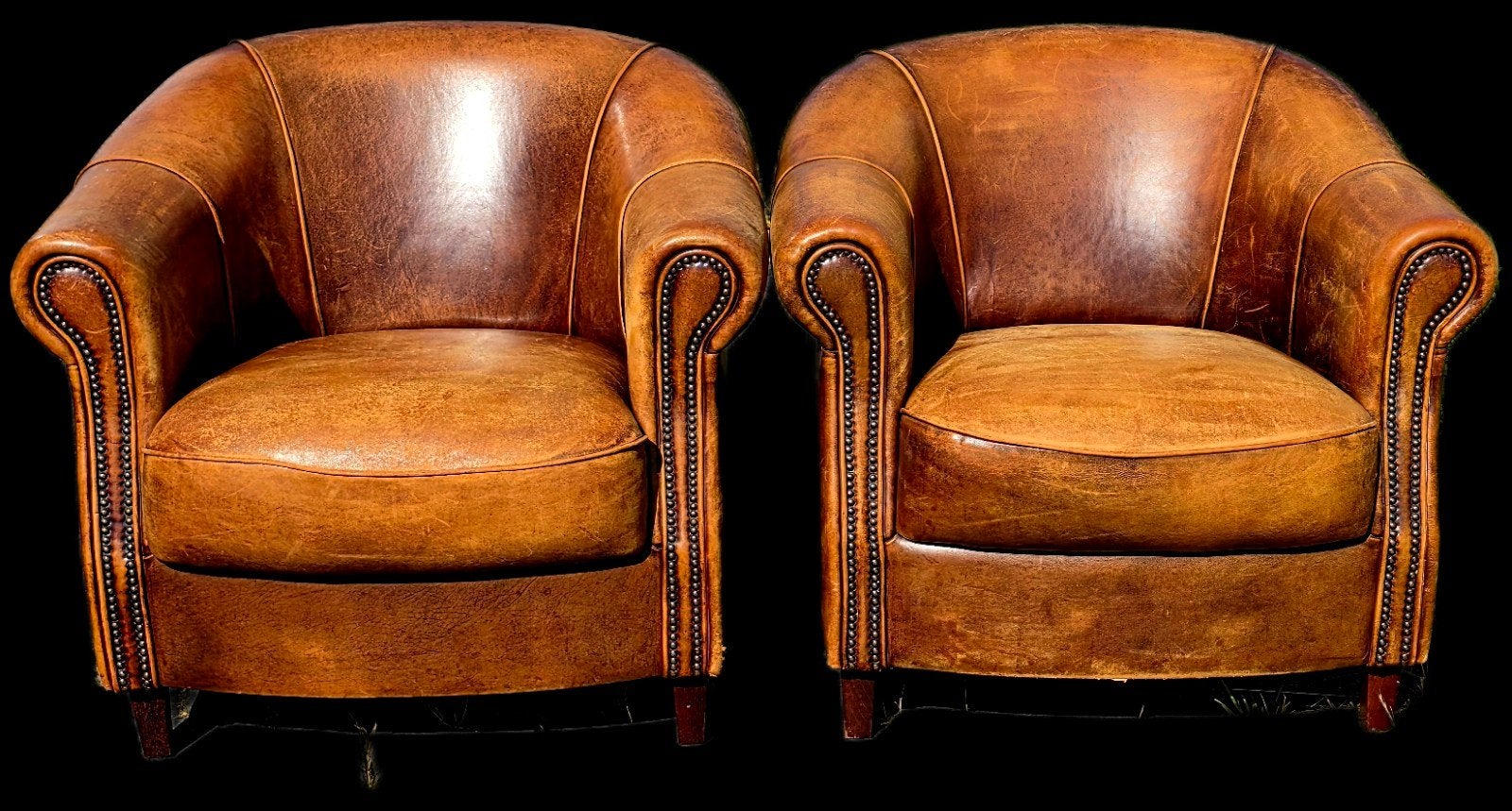 Set van 2 Vintage schapenleren Clubfauteuils + BEZORGING, Ophalen of Verzenden