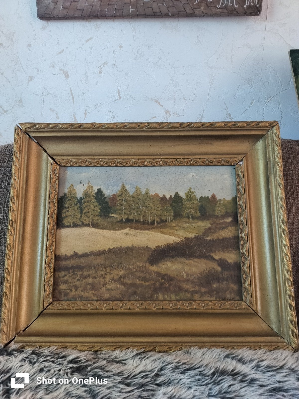 Schilderij 56x44 - Landschap met bomen, gesigneerd, Doek, Realistisch, Ophalen of Verzenden, Landschap