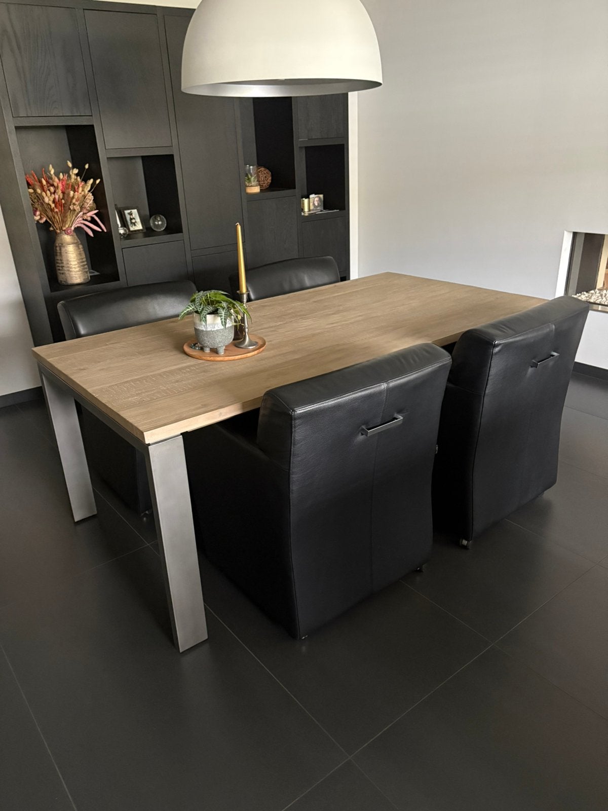 Eetkamertafel met 4 luxe eetkamerstoelen., Ophalen, Gebruikt, 50 tot 100 cm, 150 tot 200 cm