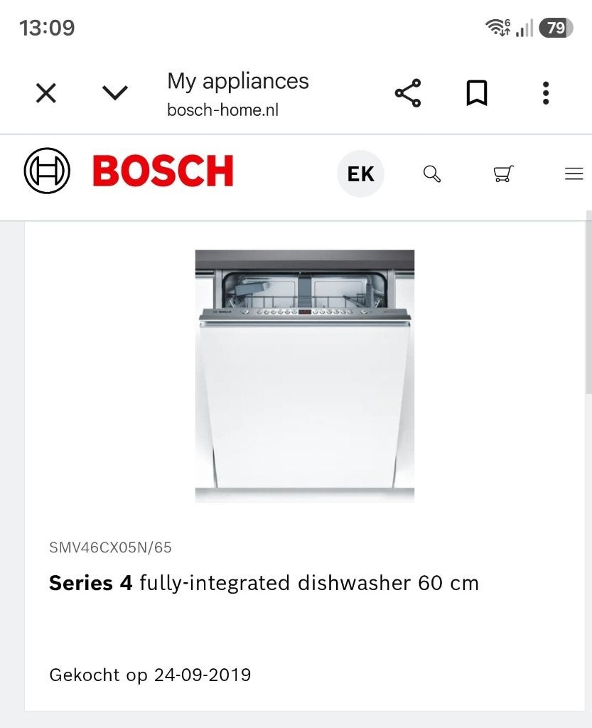 Inbouw vaatwasser Bosch *, Ophalen, Gebruikt, Minder dan 85 cm, Energieklasse A of zuiniger