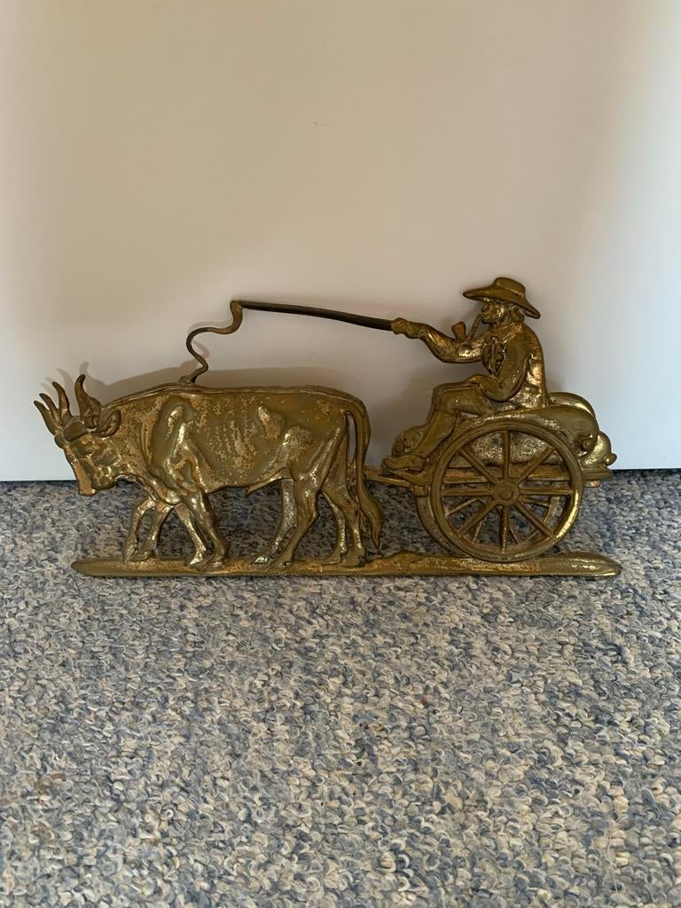 Vintage Koperen Afbeelding: Man met Os en Kar, Antiek en Kunst, Ophalen, Koper