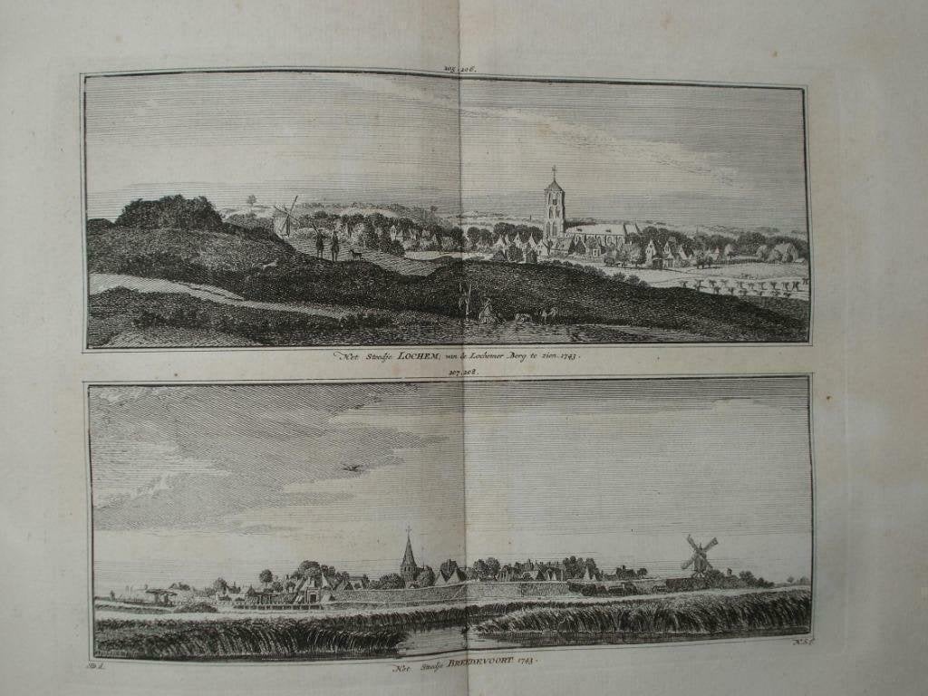 205-208 / Lochem en Bredevoort Kopergravure groot 1750, Antiek en Kunst, Ophalen of Verzenden