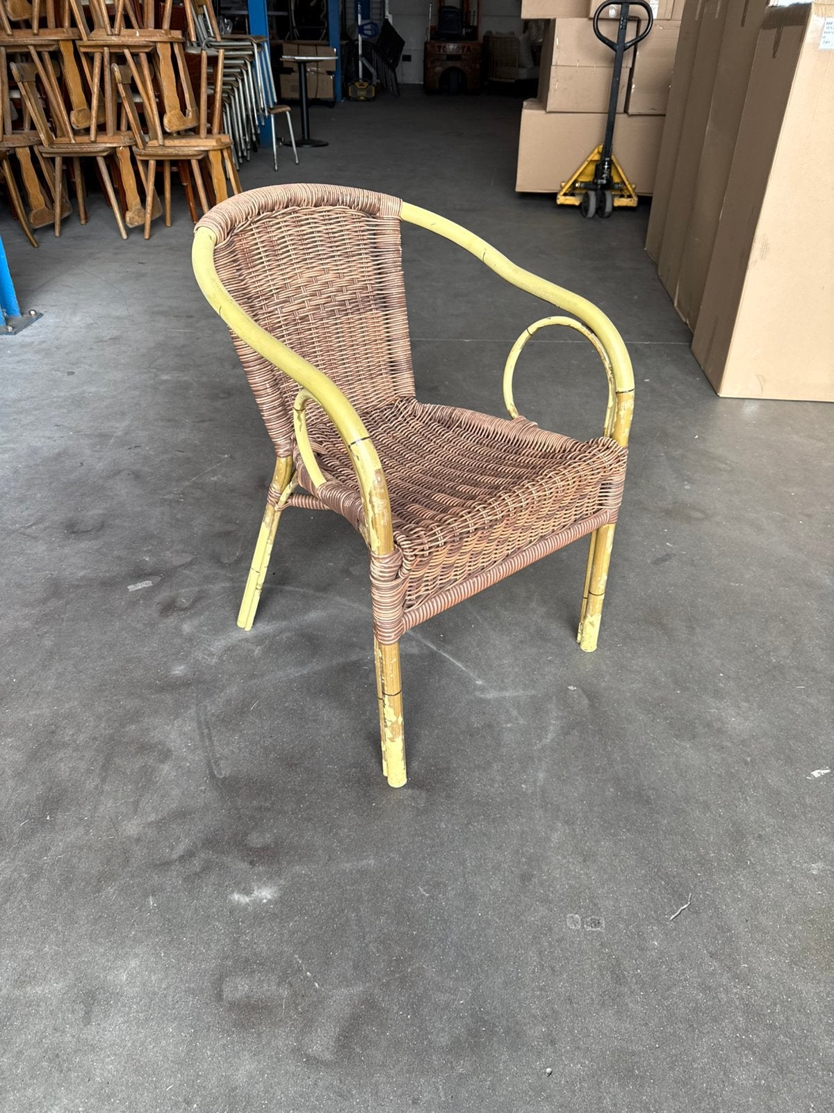 20 horeca terras outdoor stoelen rotan/ bamboo stapelbaar, Ophalen of Verzenden, Gebruikt, Zwart, Vijf, Zes of meer stoelen