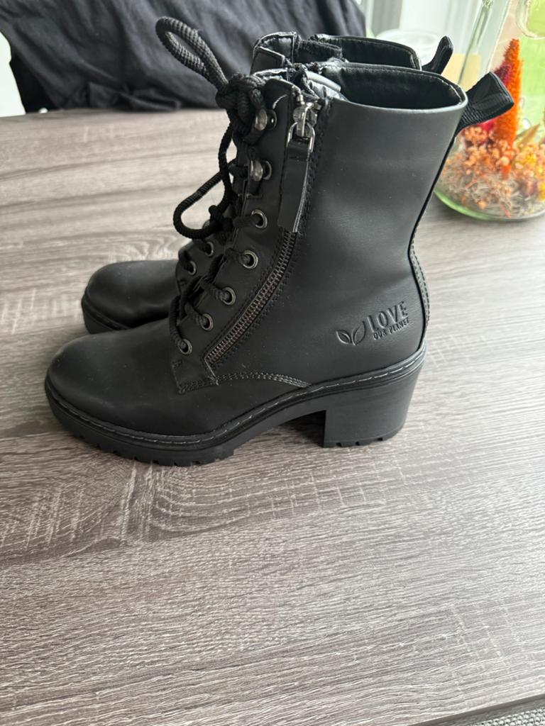 Zwarte leren veterlaarzen met rits - Maat 38 nieuw, Kleding | Dames, Ophalen of Verzenden, Zo goed als nieuw, Zwart, Lage of Enkellaarzen