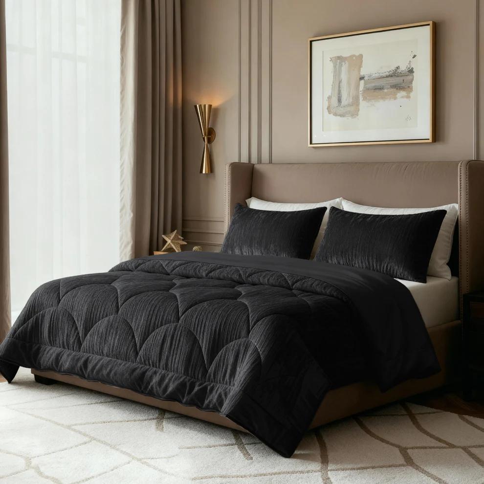 Dekbed velvet chique black, Eenpersoons, Zwart, Dekbedovertrek, Nieuw