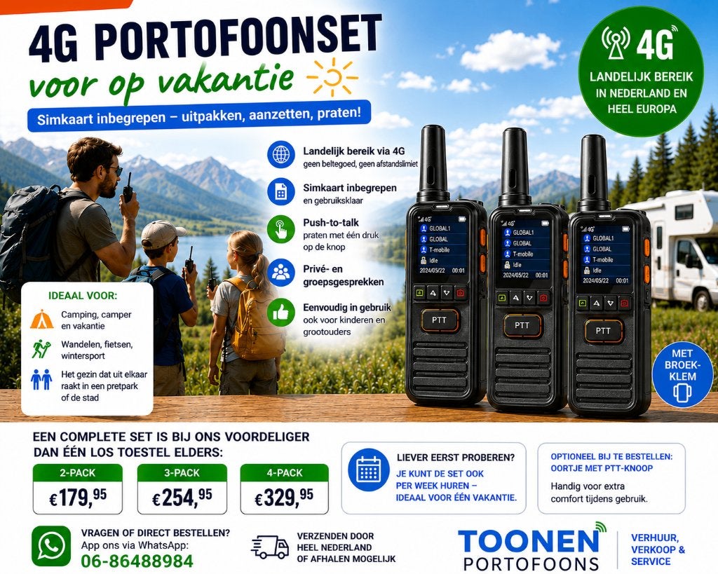 4G Portofoonset – bereik heel Europa, geen afstandslimiet, Met broekklem, Nieuw, 15 km of meer, Ophalen of Verzenden