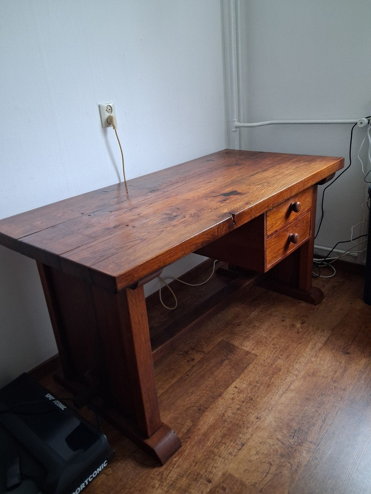 Antieke kloostertafel met 2 lades, massief hout, Ophalen