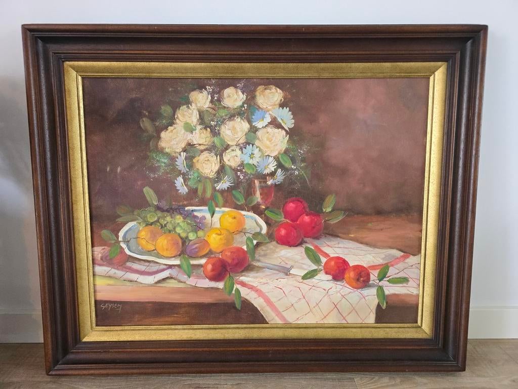 Groot antiek stilleven schilder gesigneerd door Sysen €50 !!, Ophalen