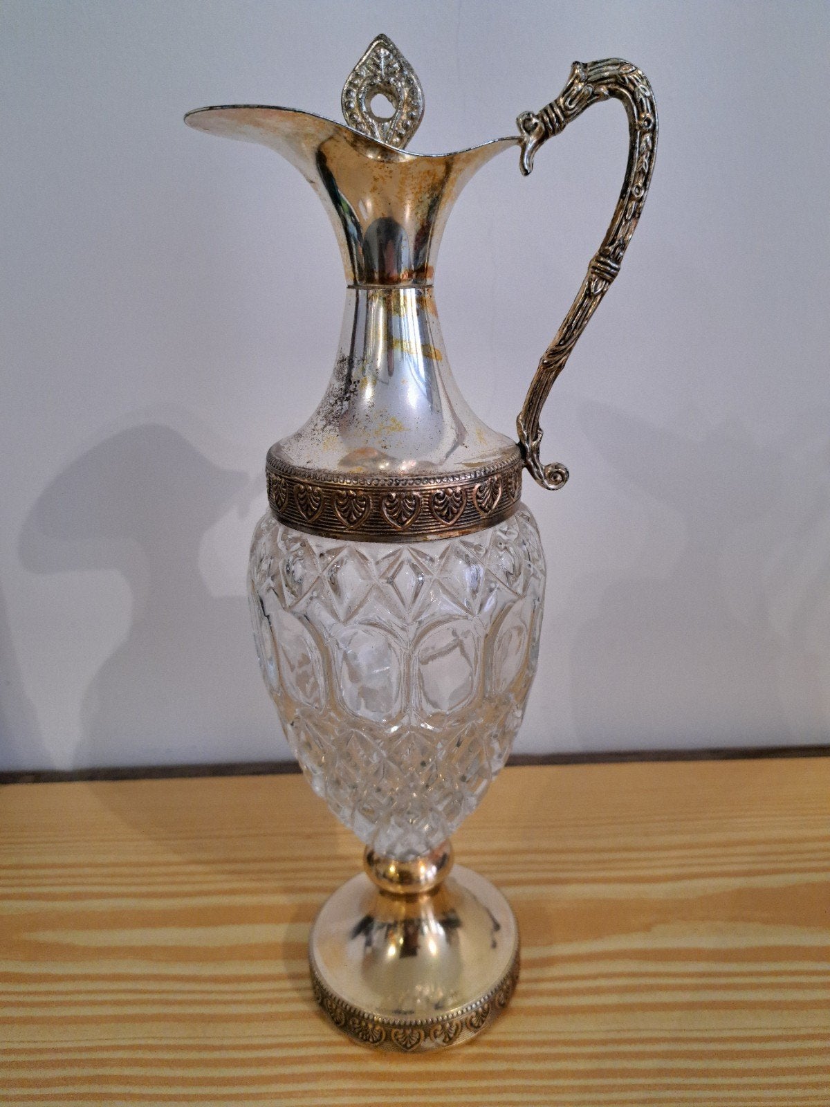 Antieke glazen karaf met verzilverde details, Antiek en Kunst, Antiek | Glas en Kristal, Ophalen of Verzenden