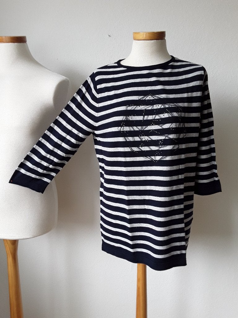 Gerry Weber streep truitje mt 42 grijs met marineblauw, Maat 42/44 (L), Zo goed als nieuw, Gerry weber, Meerkleurig