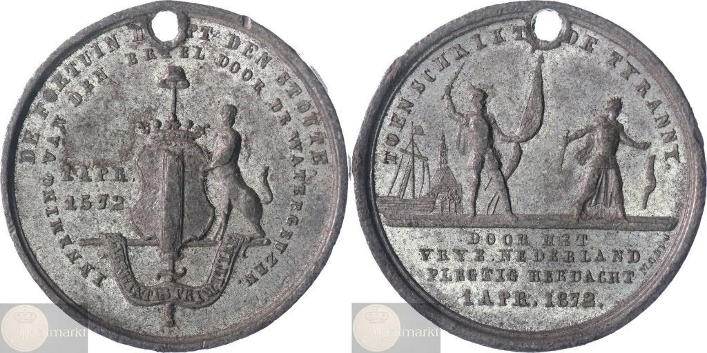 Historiepenning 1872 'Derde Eeuwfeest: Inname van Den Briel', Ophalen of Verzenden, Overige materialen, Nederland
