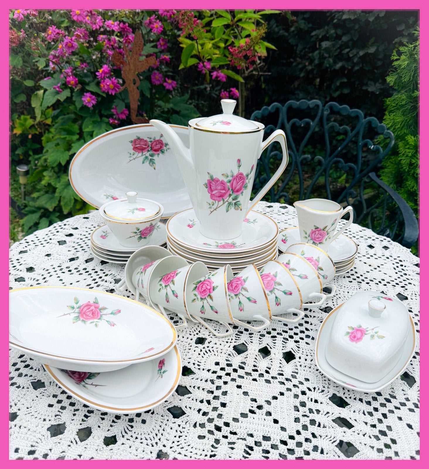 Brocant ontbijtservies kopjes bordjes high tea servies, Ophalen of Verzenden