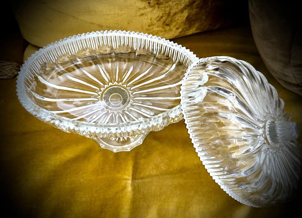 Bonbonnière Ovale kristallen schaal deksel antiek glas mooi, Antiek en Kunst, Antiek | Glas en Kristal, Verzenden