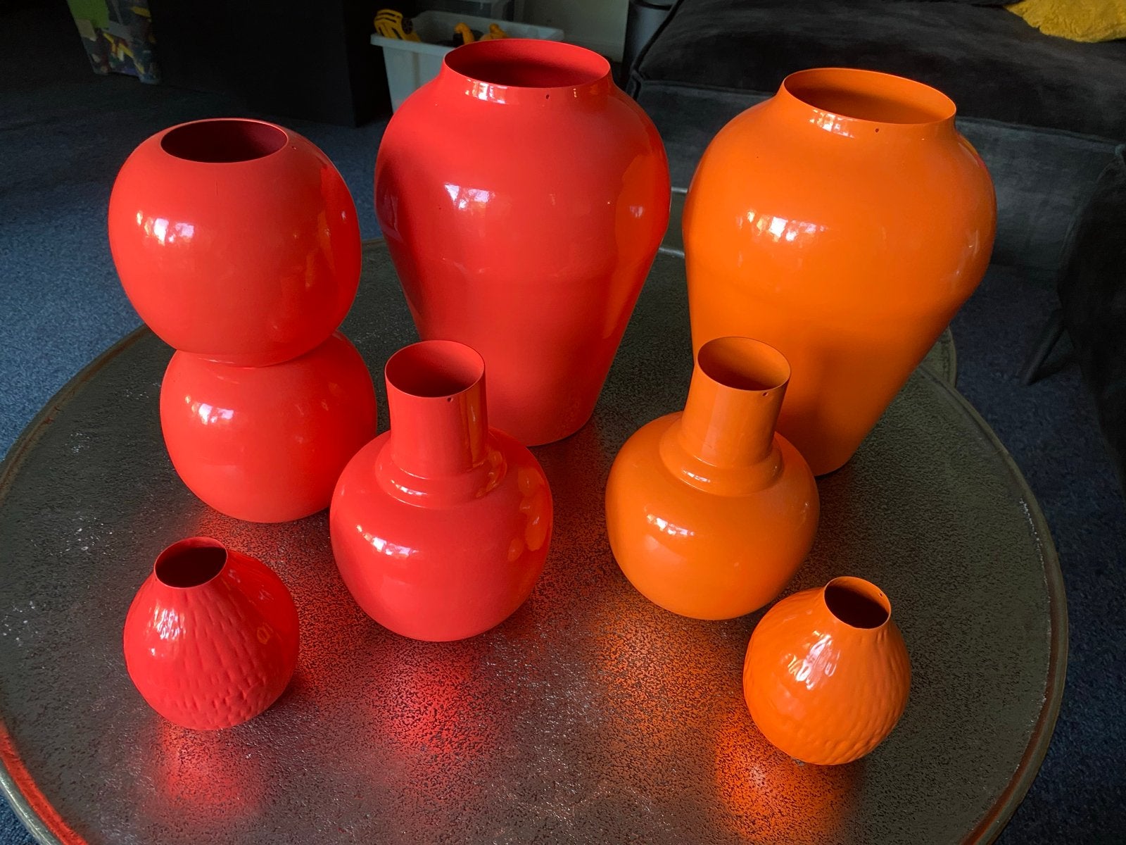 Set van 7 vintage oranje en rode vazen, Ophalen