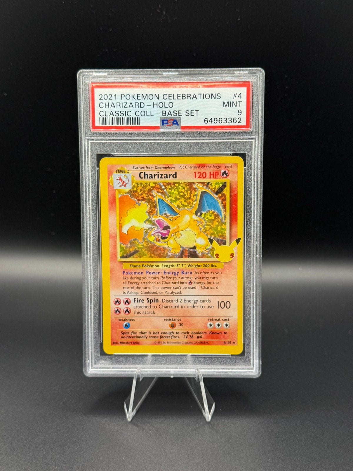 Pokemon Charizard #4 25th Celebrations PSA 9, Ophalen of Verzenden, Zo goed als nieuw
