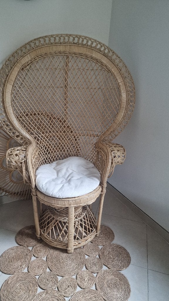 Grote vintage rotan pauwstoel / Peacock chair, Ophalen, Gebruikt, Bruin, Riet of Rotan